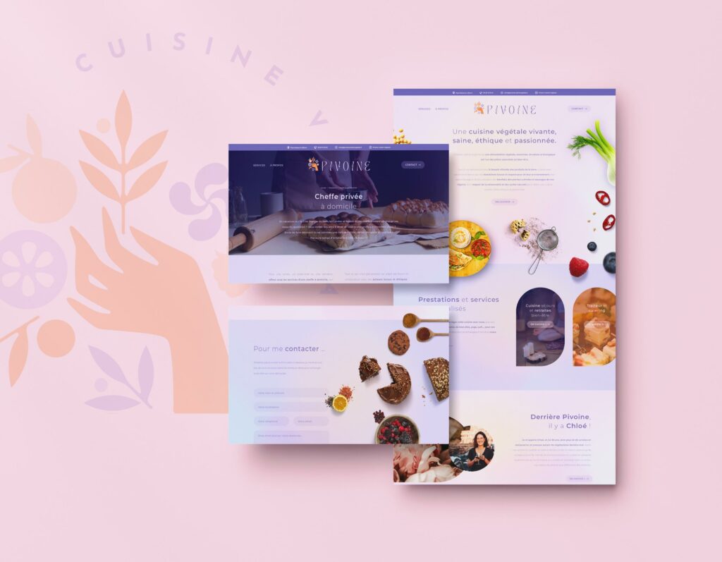 Création de logo, idéntit visuelle et site Internet pour Pivoine Cuisine Végétale