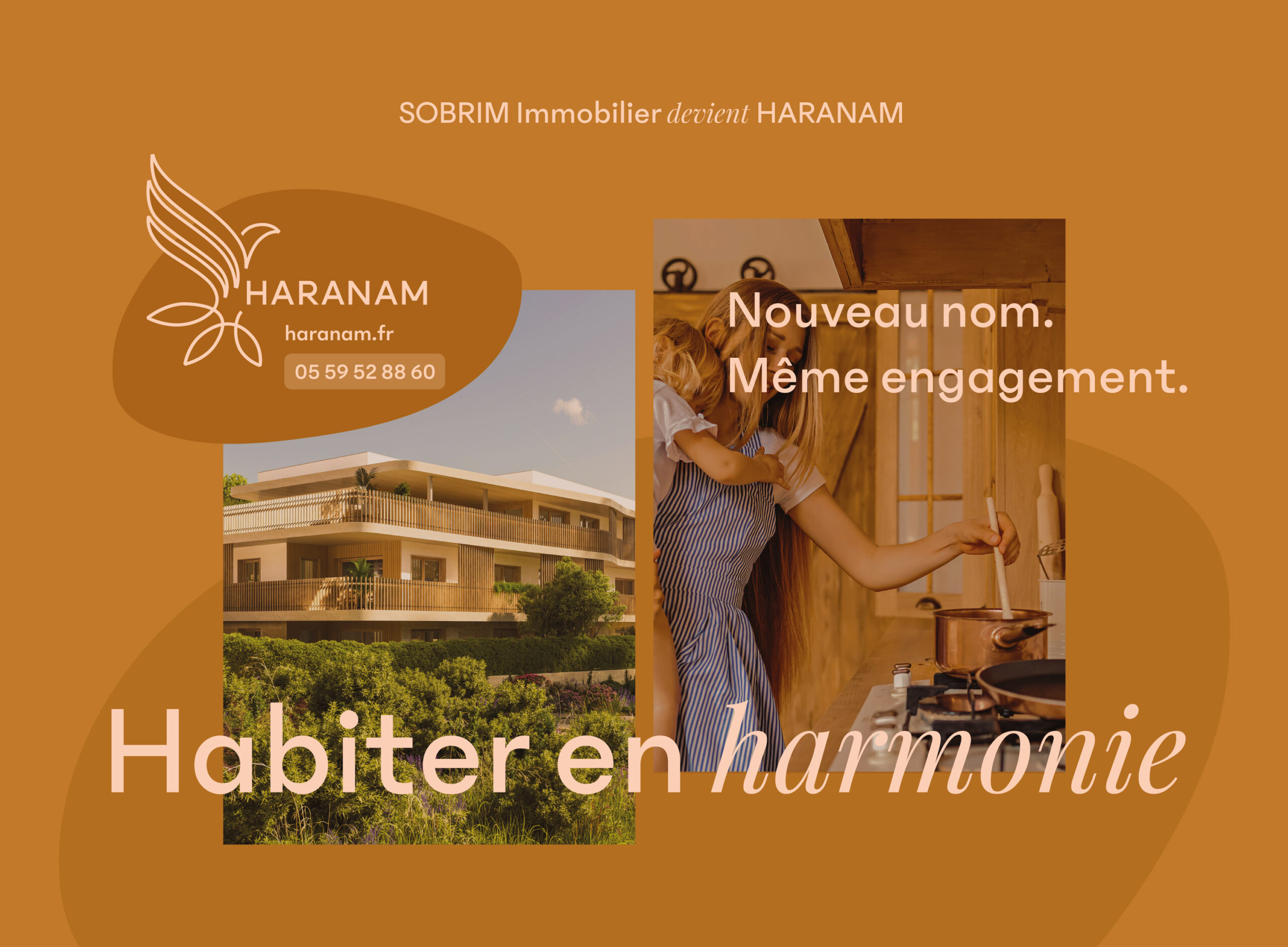 Design graphique immobilier Pays basque – HARANAM campagne 4x3 élégante et minimaliste
