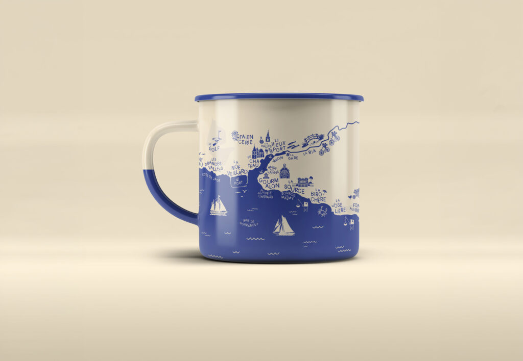 Mug émaillé illustré avec carte de Pornic